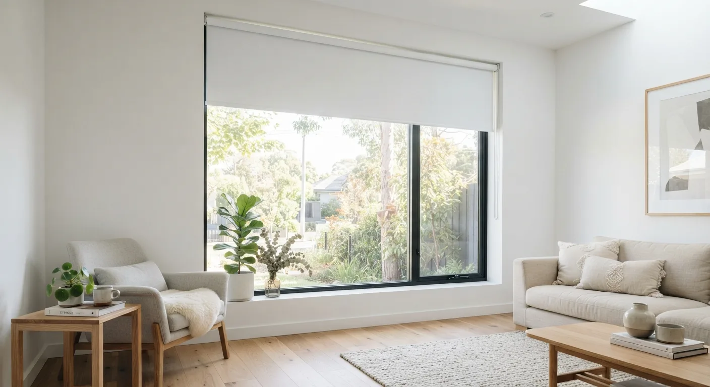 Living con cortina roller instalada