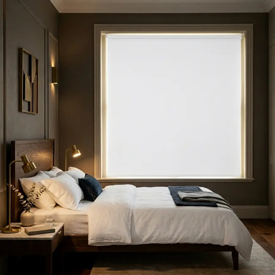 Cortinas roller en un comedor con salida al parque